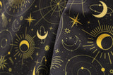 Black & Gold Midnight Sky Polyester Spandex Fabric - Black And Gold Printed, 58/60" Width (1 Yard)