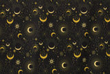 Black & Gold Midnight Sky Polyester Spandex Fabric - Black And Gold Printed, 58/60" Width (1 Yard)