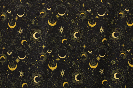 Black & Gold Midnight Sky Polyester Spandex Fabric - Black And Gold Printed, 58/60" Width (1 Yard)