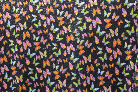 Butterflies 4-Way Stretch Sequin Mesh Fabric - Printed Butterflies, 36" X 60" (1 Yard)