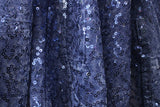Denim Patchwork Stretch Sequin Mesh Fabric - Denim Patchwork Print, 36" X 60" (1 Yard)