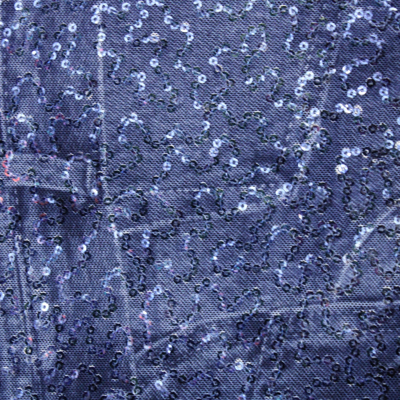 Denim Patchwork Stretch Sequin Mesh Fabric - Denim Patchwork Print, 36" X 60" (1 Yard)
