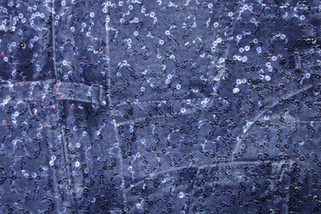Denim Patchwork Stretch Sequin Mesh Fabric - Denim Patchwork Print, 36" X 60" (1 Yard)