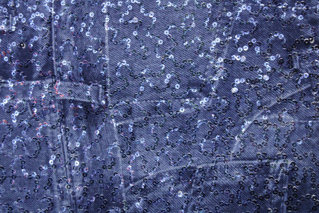 Denim Patchwork Stretch Sequin Mesh Fabric - Denim Patchwork Print, 36" X 60" (1 Yard)