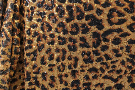 Amber Cheetah Stretch Sequin Mesh Fabric - Amber Cheetah Print, 36" X 60" (1 Yard)