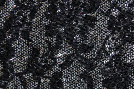 Black Lace 4-Way Stretch Sequin Mesh Fabric - Black Lace, 36" X 60" (1 Yard)