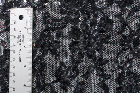 Black Lace 4-Way Stretch Sequin Mesh Fabric - Black Lace, 36" X 60" (1 Yard)
