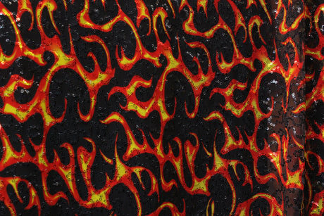Flames Stretch Sequin Mesh Fabric - Red Flame Print, 36" X 60" (1 Yard)