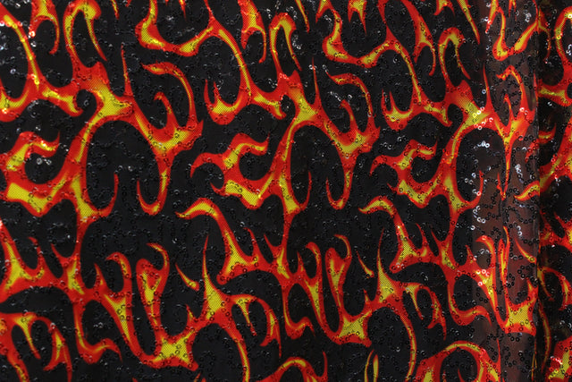 Flames Stretch Sequin Mesh Fabric - Red Flame Print, 36" X 60" (1 Yard)