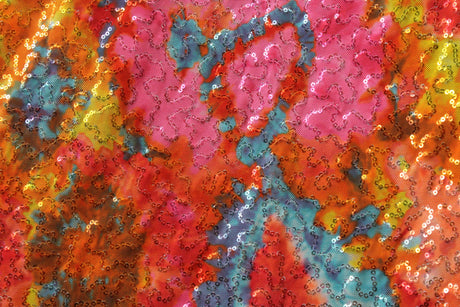 Rainbow Tie Dye Stretch Sequin Mesh Fabric - Rainbow Tie Dye Print, 36" X 60" (1 Yard)