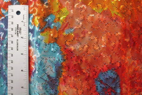Rainbow Tie Dye Stretch Sequin Mesh Fabric - Rainbow Tie Dye Print, 36" X 60" (1 Yard)