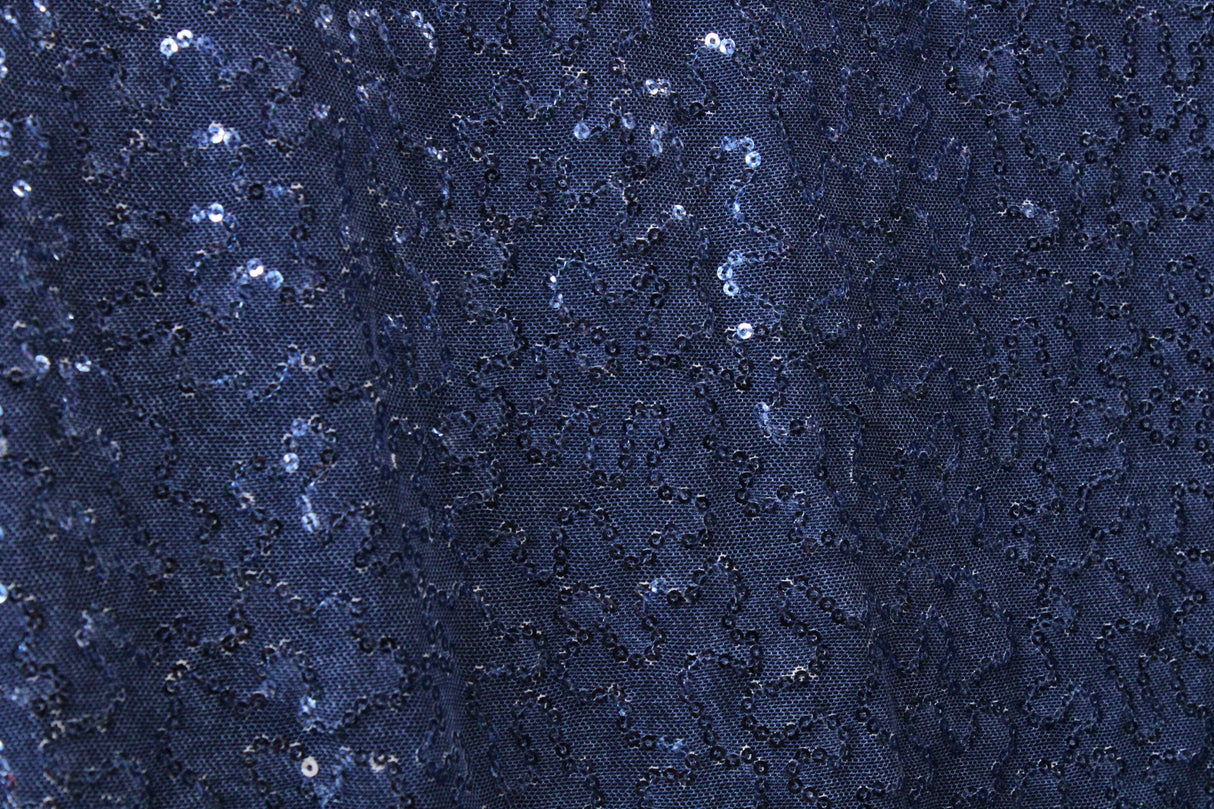 Denim Stretch Sequin Mesh Fabric - Printed Denim, 36" X 60" (1 Yard)