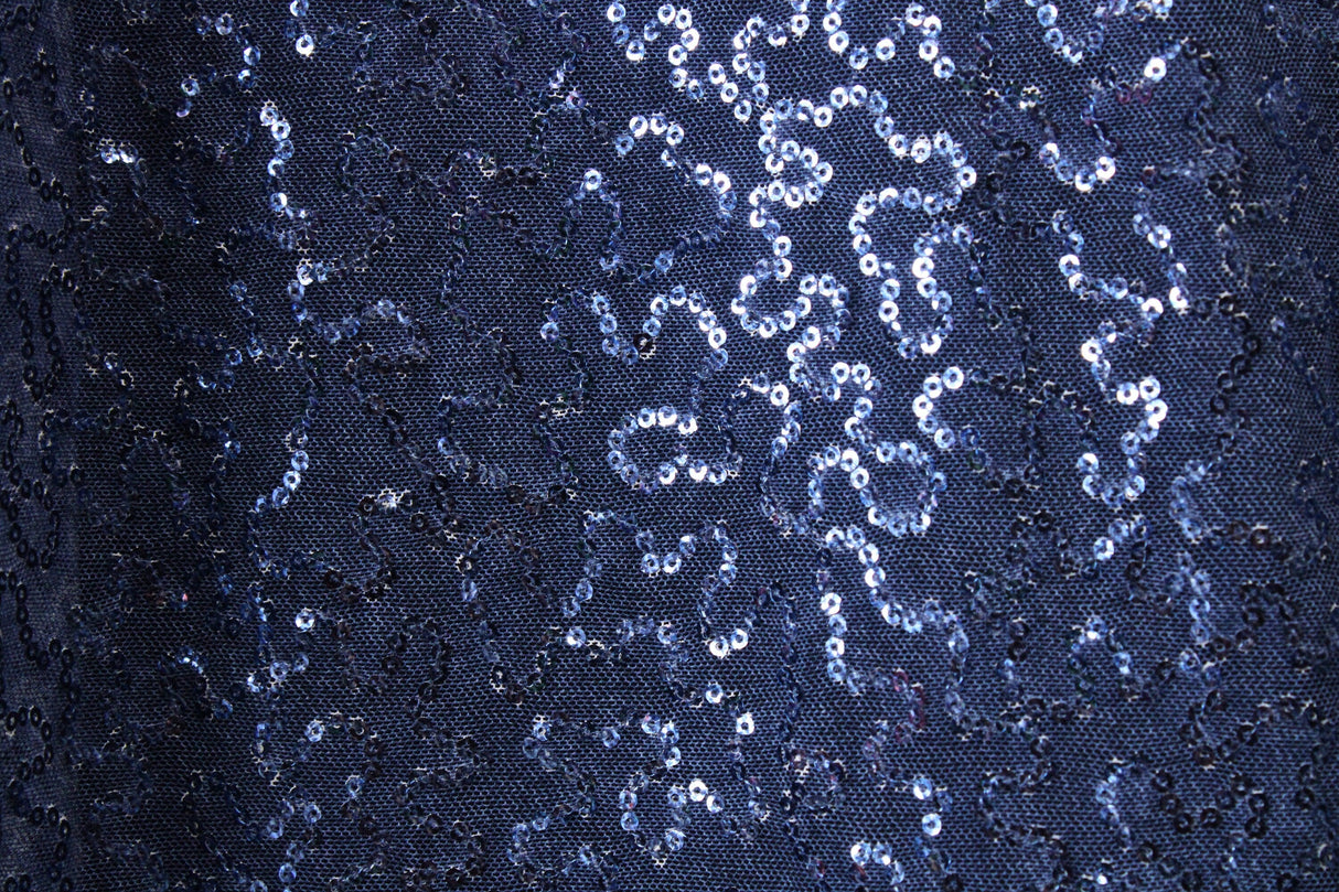 Denim Stretch Sequin Mesh Fabric - Printed Denim, 36" X 60" (1 Yard)