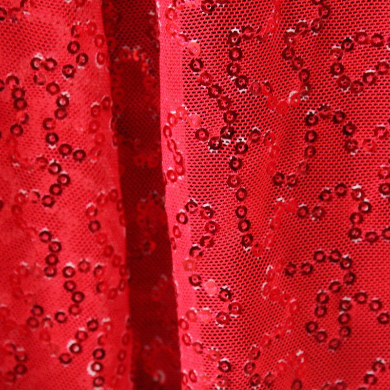 4-Way Stretch Sequin Mesh Fabric - Red, Printed, 36" X 60" (1 Yard)