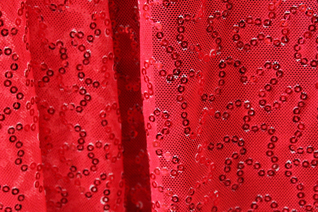 4-Way Stretch Sequin Mesh Fabric - Red, Printed, 36" X 60" (1 Yard)