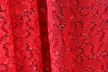 4-Way Stretch Sequin Mesh Fabric - Red, Printed, 36" X 60" (1 Yard)