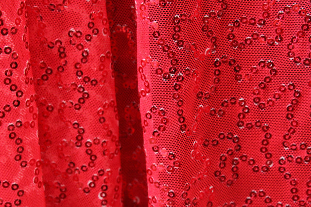 4-Way Stretch Sequin Mesh Fabric - Red, Printed, 36" X 60" (1 Yard)
