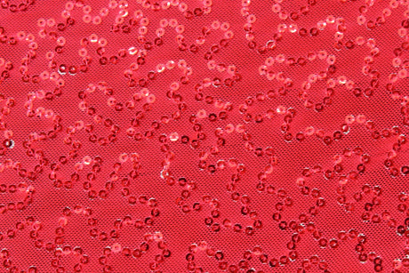 4-Way Stretch Sequin Mesh Fabric - Red, Printed, 36" X 60" (1 Yard)