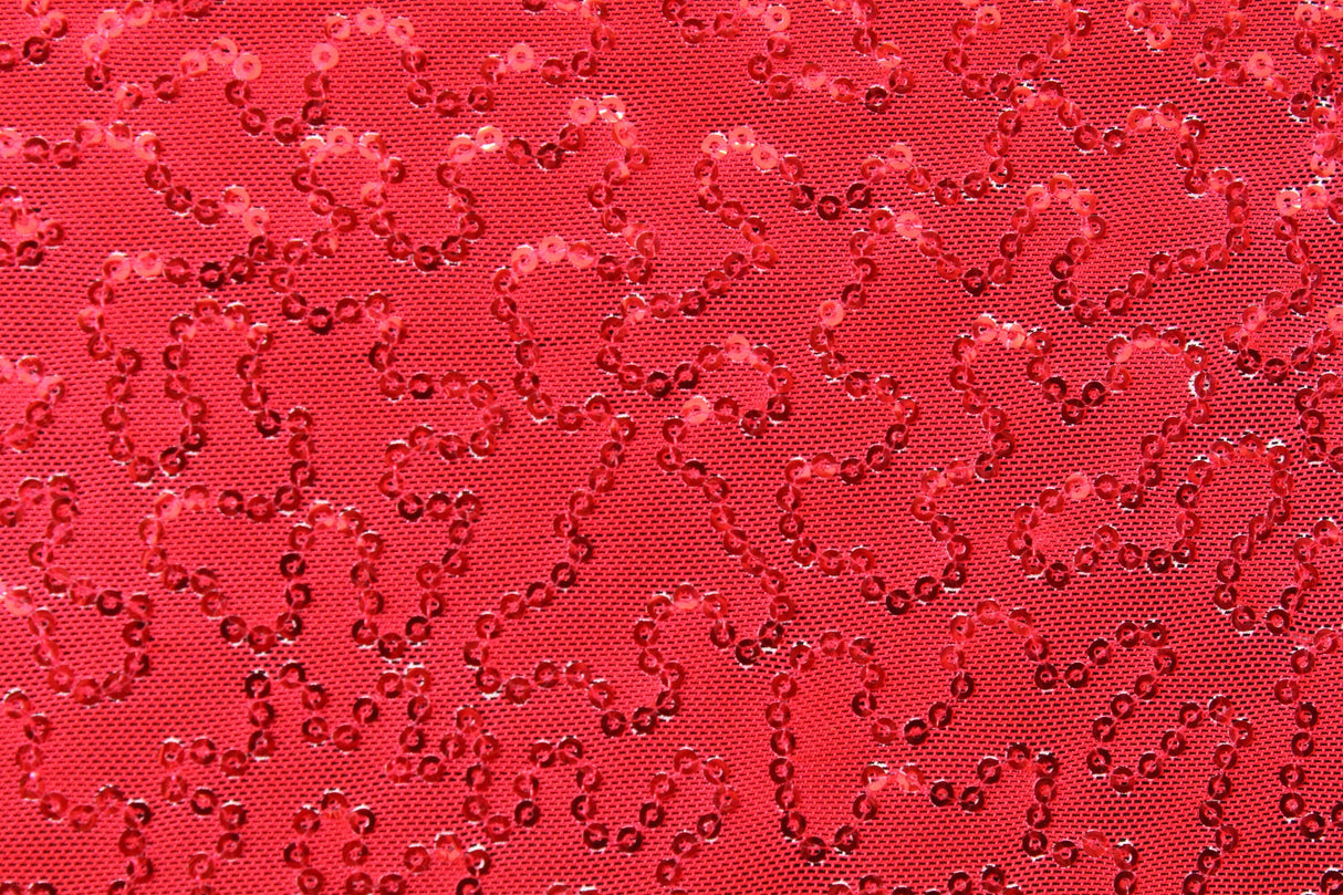 4-Way Stretch Sequin Mesh Fabric - Red, Printed, 36" X 60" (1 Yard)