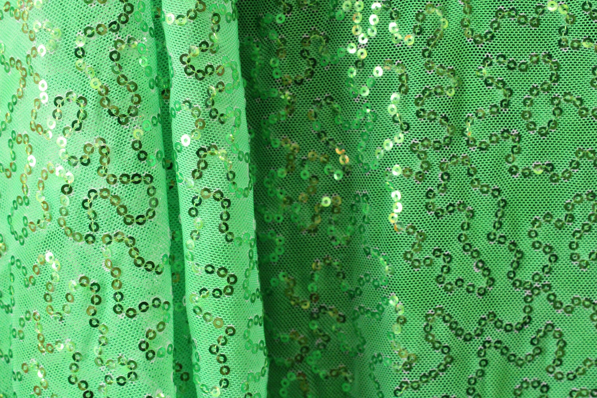 4-Way Stretch Sequin Mesh Fabric - Lime Green, Printed, 36" X 60" (1 Yard)