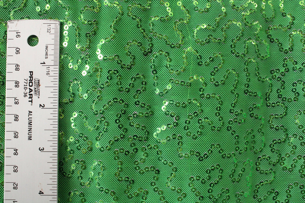 4-Way Stretch Sequin Mesh Fabric - Lime Green, Printed, 36" X 60" (1 Yard)