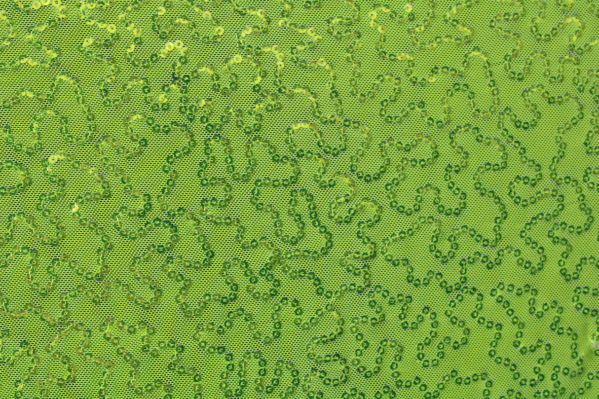 4 Way Stretch Sequin Mesh Fabric - Neon Yellow, Printed, 36" X 60" (1 Yard)