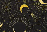 Black & Gold Midnight Sky Polyester Spandex Fabric - Black And Gold Printed, 58/60" Width (1 Yard)