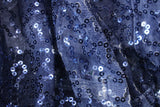 Denim Patchwork Stretch Sequin Mesh Fabric - Denim Patchwork Print, 36" X 60" (1 Yard)