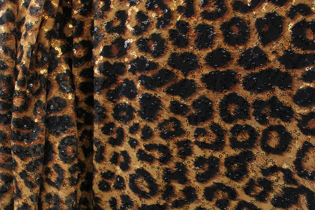 Amber Cheetah Stretch Sequin Mesh Fabric - Amber Cheetah Print, 36" X 60" (1 Yard)