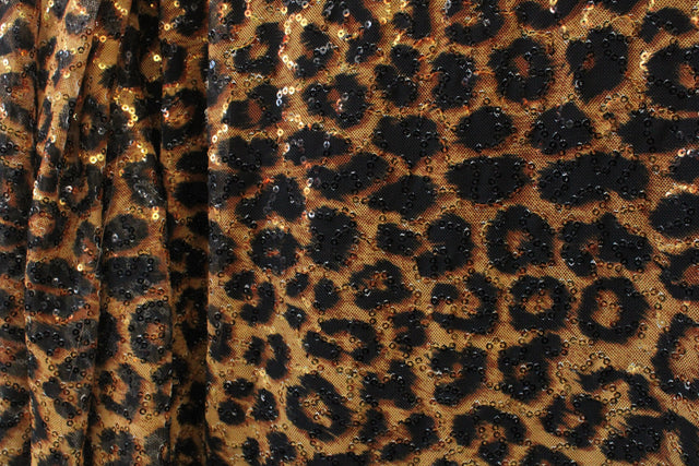 Amber Cheetah Stretch Sequin Mesh Fabric - Amber Cheetah Print, 36" X 60" (1 Yard)