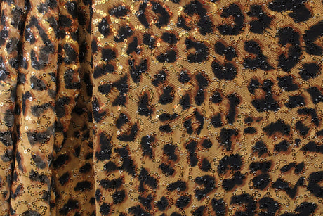 Amber Cheetah Stretch Sequin Mesh Fabric - Amber Cheetah Print, 36" X 60" (1 Yard)