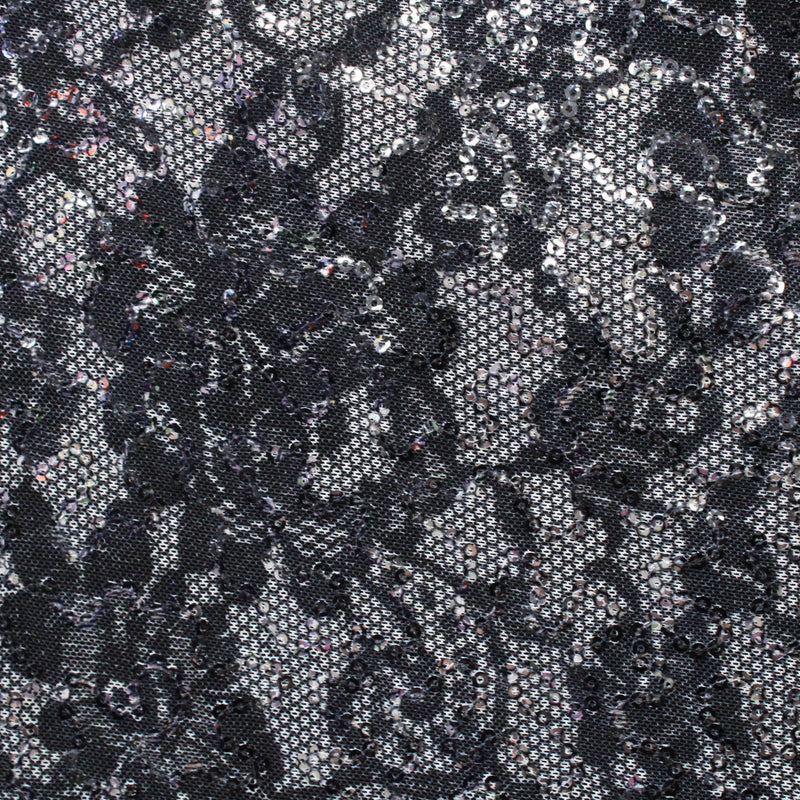 Black Lace 4-Way Stretch Sequin Mesh Fabric - Black Lace, 36" X 60" (1 Yard)