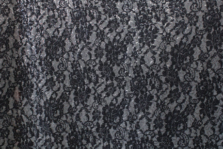 Black Lace 4-Way Stretch Sequin Mesh Fabric - Black Lace, 36" X 60" (1 Yard)