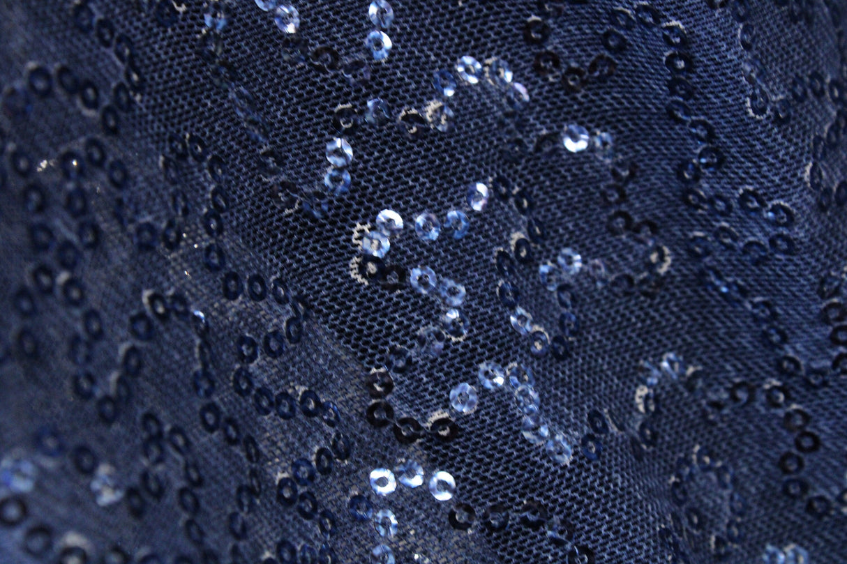 Denim Stretch Sequin Mesh Fabric - Printed Denim, 36" X 60" (1 Yard)