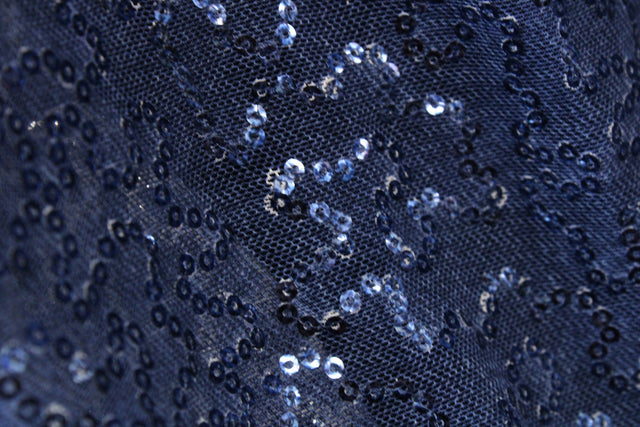 Denim Stretch Sequin Mesh Fabric - Printed Denim, 36" X 60" (1 Yard)
