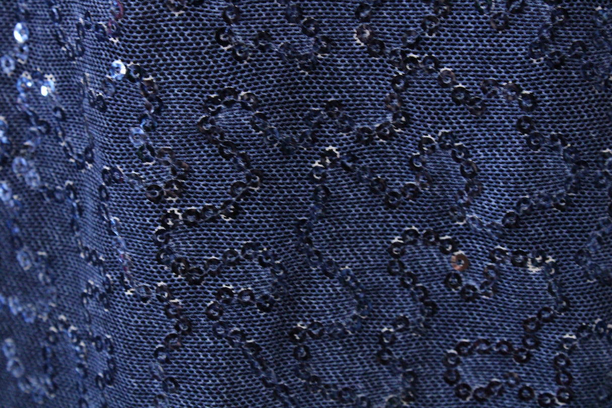Denim Stretch Sequin Mesh Fabric - Printed Denim, 36" X 60" (1 Yard)