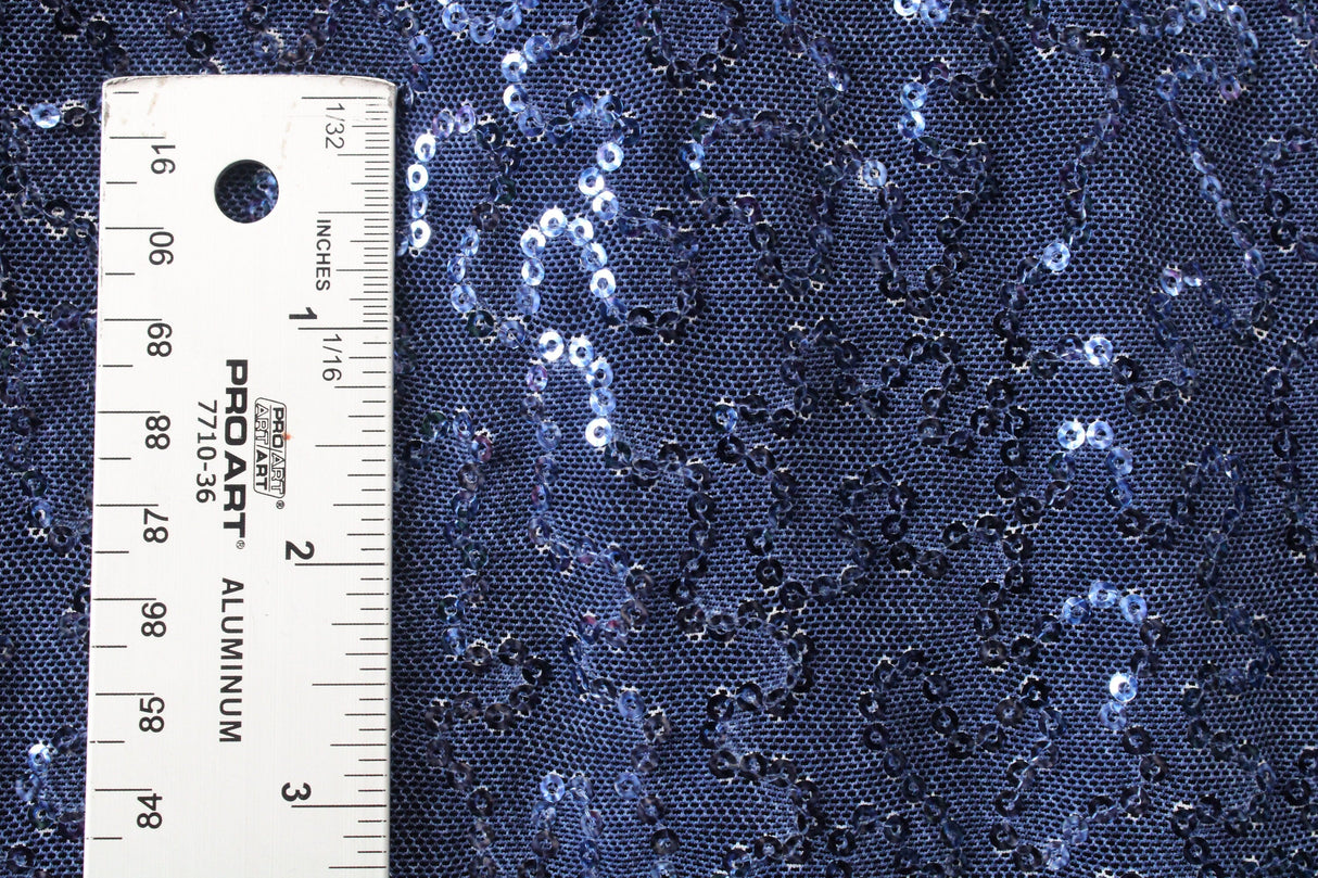 Denim Stretch Sequin Mesh Fabric - Printed Denim, 36" X 60" (1 Yard)