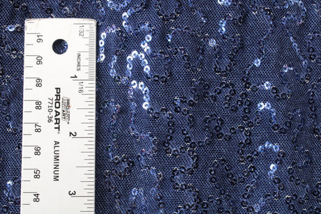 Denim Stretch Sequin Mesh Fabric - Printed Denim, 36" X 60" (1 Yard)