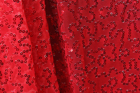 4-Way Stretch Sequin Mesh Fabric - Red, Printed, 36" X 60" (1 Yard)