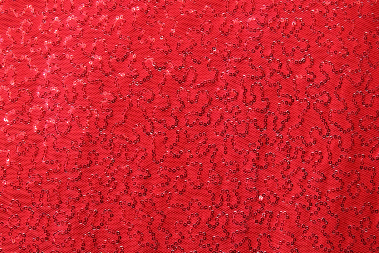 4-Way Stretch Sequin Mesh Fabric - Red, Printed, 36" X 60" (1 Yard)