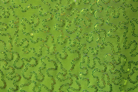 4 Way Stretch Sequin Mesh Fabric - Neon Yellow, Printed, 36" X 60" (1 Yard)