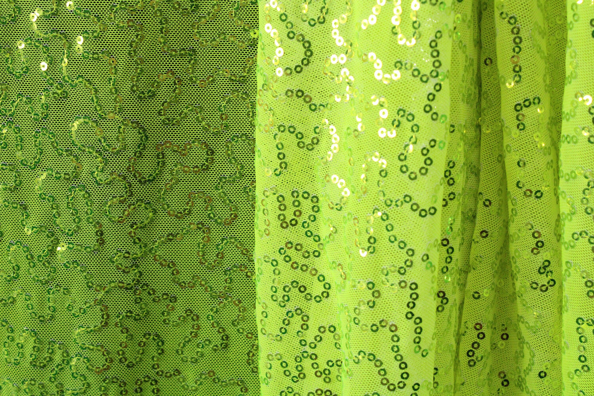 4 Way Stretch Sequin Mesh Fabric - Neon Yellow, Printed, 36" X 60" (1 Yard)