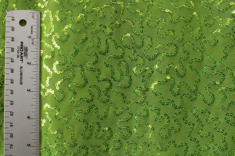 4 Way Stretch Sequin Mesh Fabric - Neon Yellow, Printed, 36" X 60" (1 Yard)