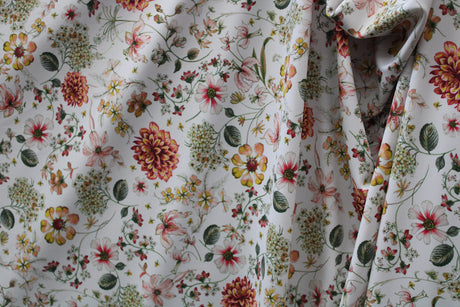 White Boho Floral Spandex Fabric - White Floral, 58"/60" Width (1 Yard)