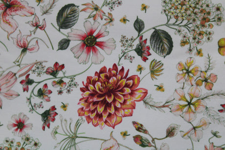 White Boho Floral Spandex Fabric - White Floral, 58"/60" Width (1 Yard)