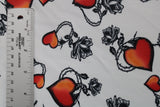 White Tattoo Hearts Polyester Spandex Fabric - Red, Black And White Tattoo Hearts, 58"/60" Width (Yard (36" X 60"))