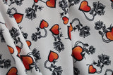 White Tattoo Hearts Polyester Spandex Fabric - Red, Black And White Tattoo Hearts, 58"/60" Width (Yard (36" X 60"))