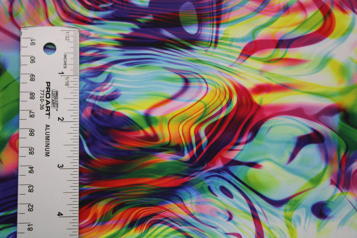 Rainbow Vortex Illusion Spandex Fabric - Multicolor Abstract Print, 58"/60" Width (1 Yard)