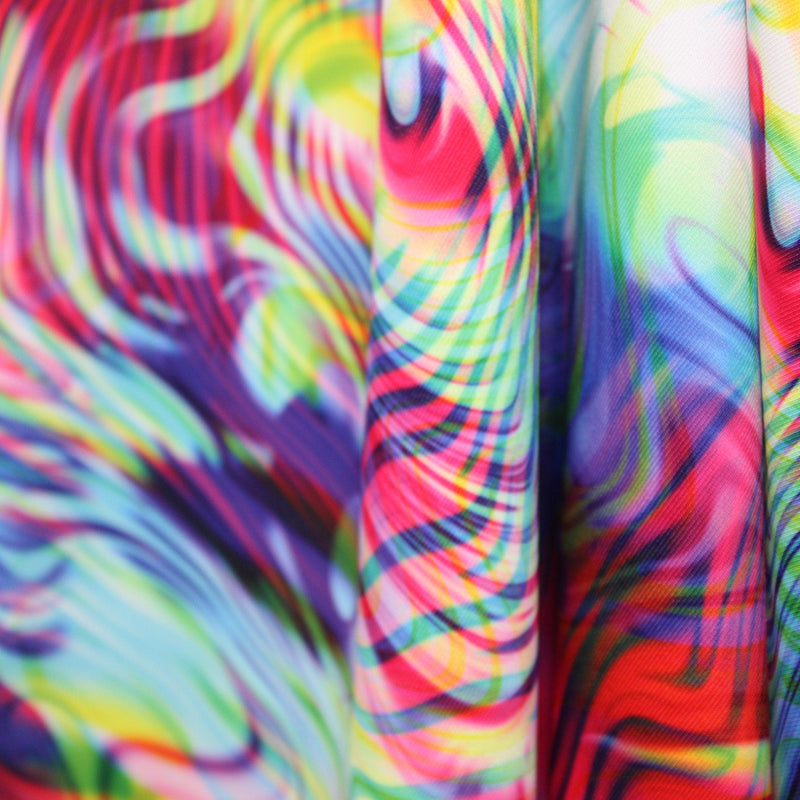 Rainbow Vortex Illusion Spandex Fabric - Multicolor Abstract Print, 58"/60" Width (1 Yard)