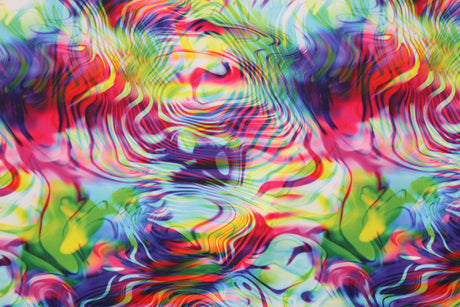 Rainbow Vortex Illusion Spandex Fabric - Multicolor Abstract Print, 58"/60" Width (1 Yard)